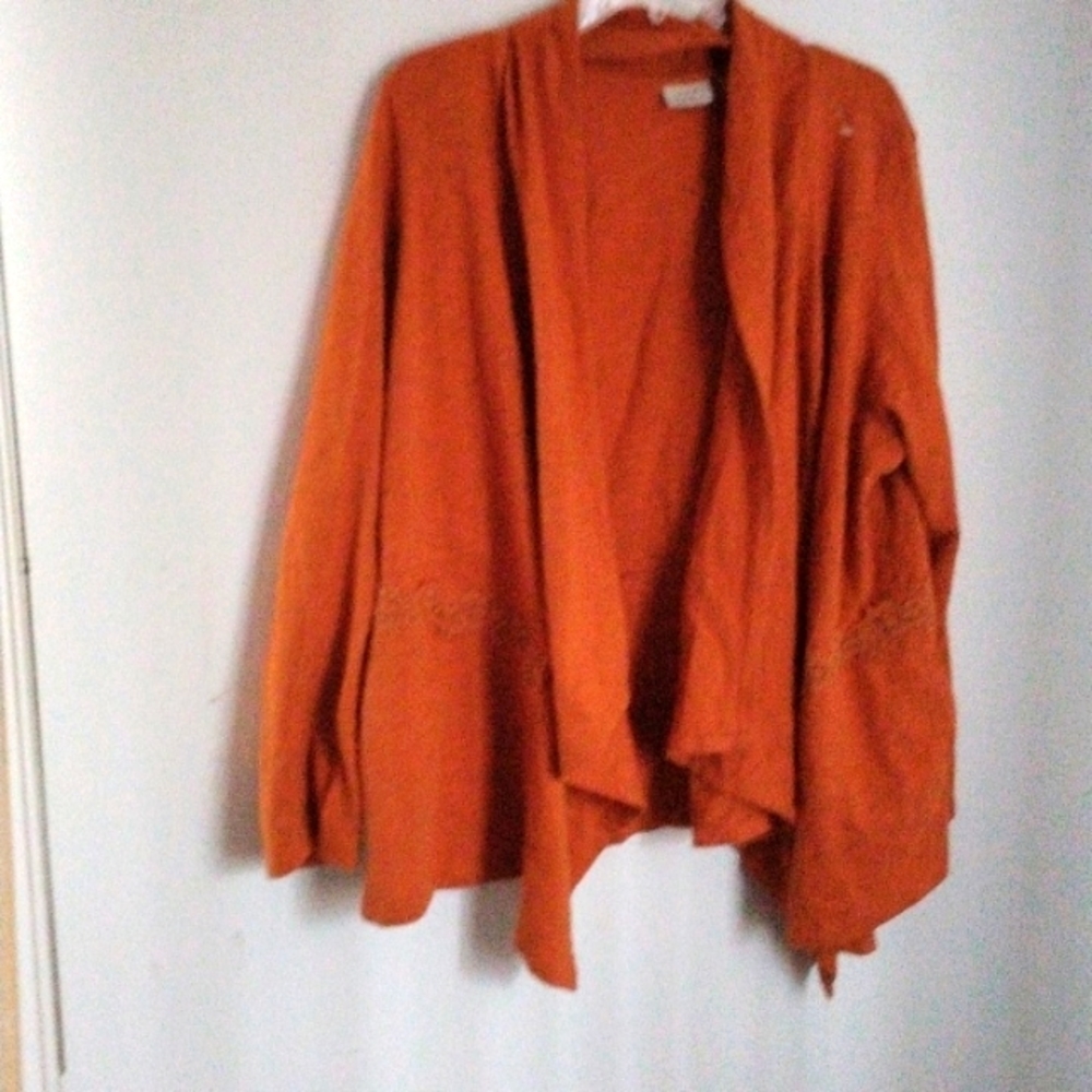 Logo by Lori Goldstein Waterfall cardigan with lace trim